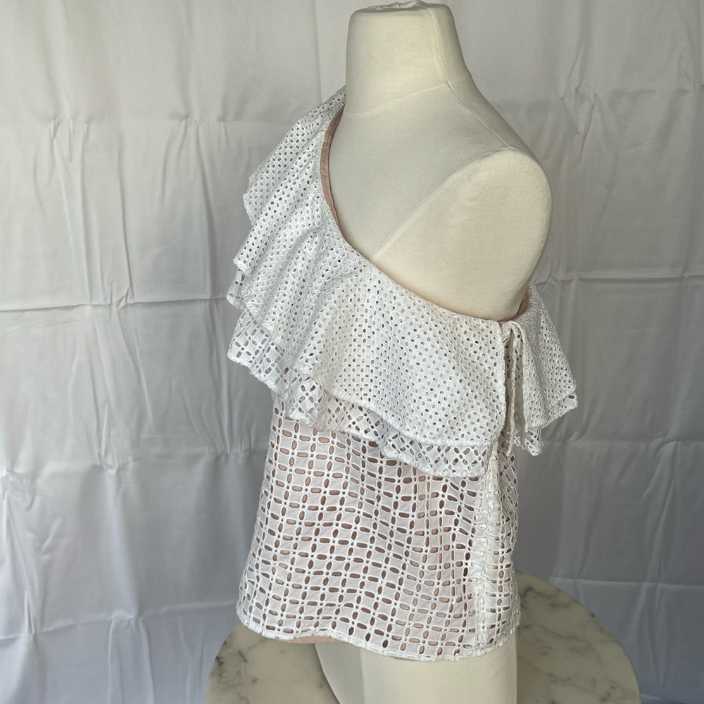 J. Crew One-Shoulder Ruffle Eyelet Top. Size 8 - Picture 9 of 13